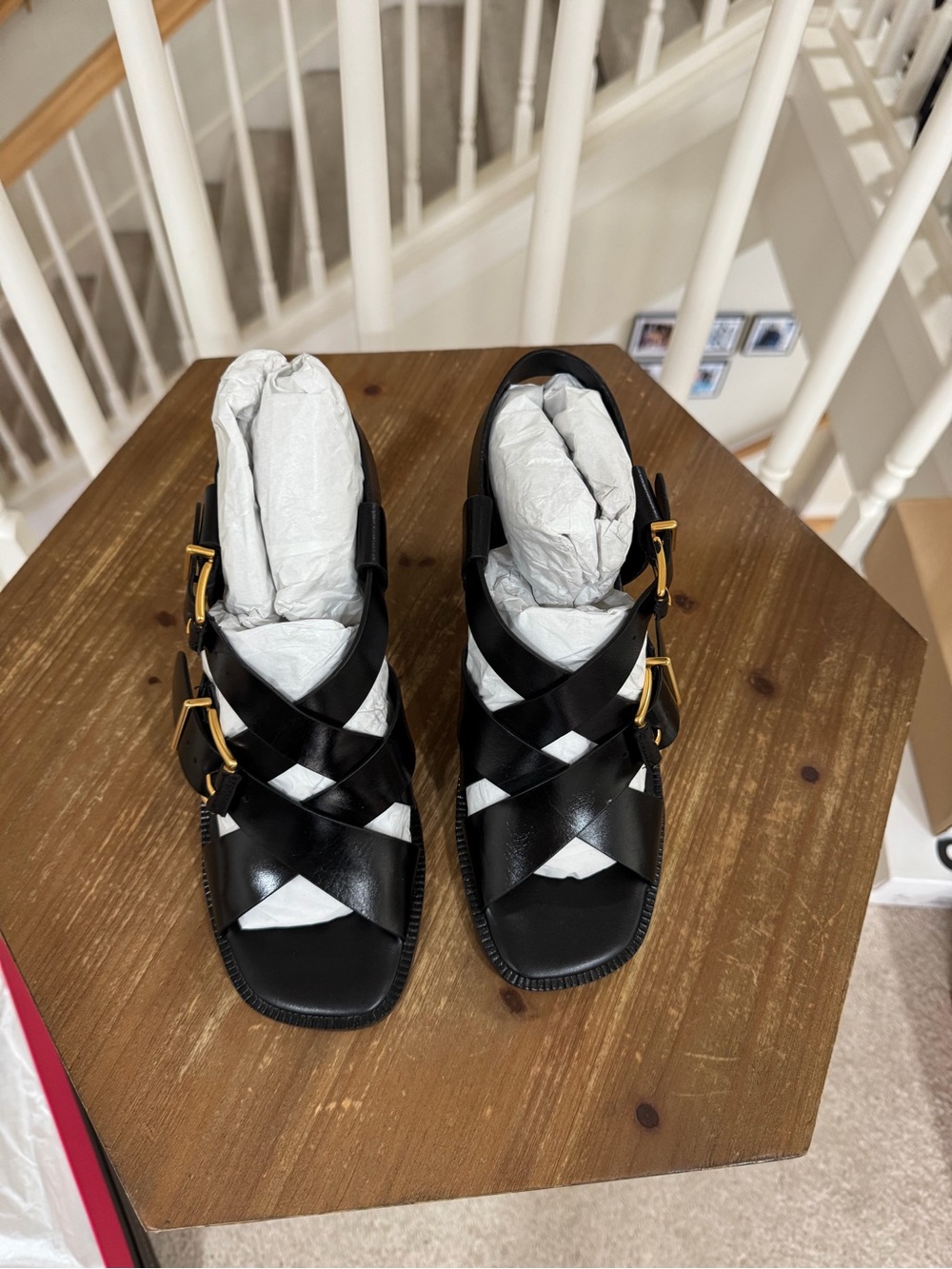 Vince Camuto Black Leather Crisscross Buckle Sandals
